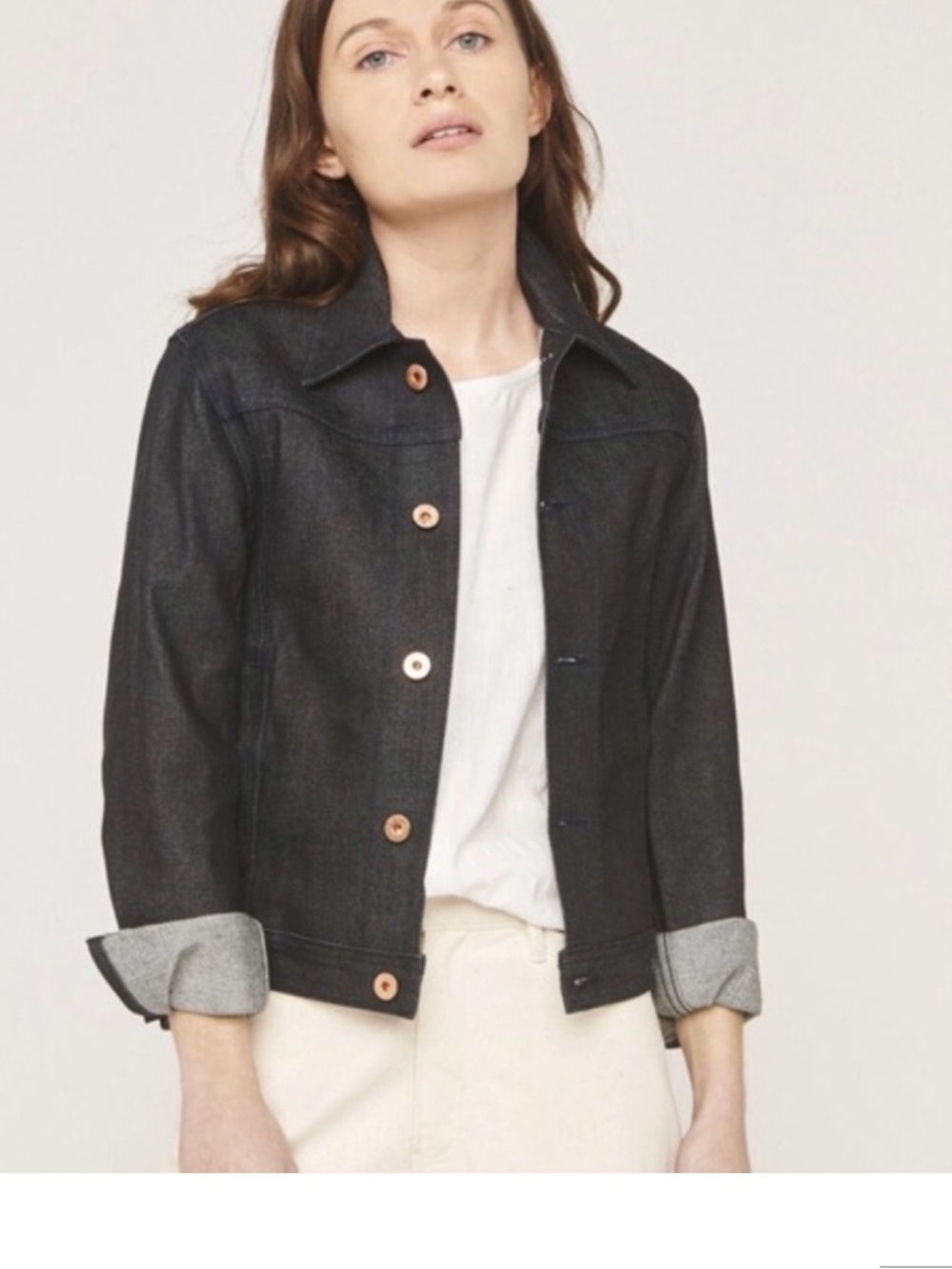 Billy Reid Cotton Selvedge Denim Jacket with Copper Buttons